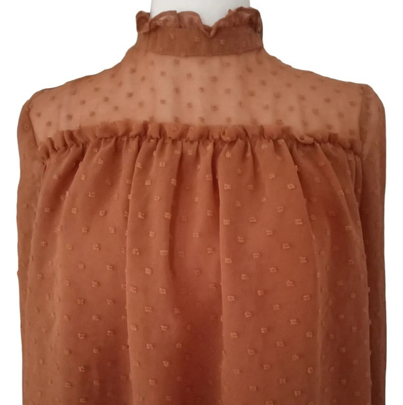 Altard State Long Sleeve Hollow Lace Baby Doll Swiss Dot Burnt Orange Size Small - Picture 3 of 7